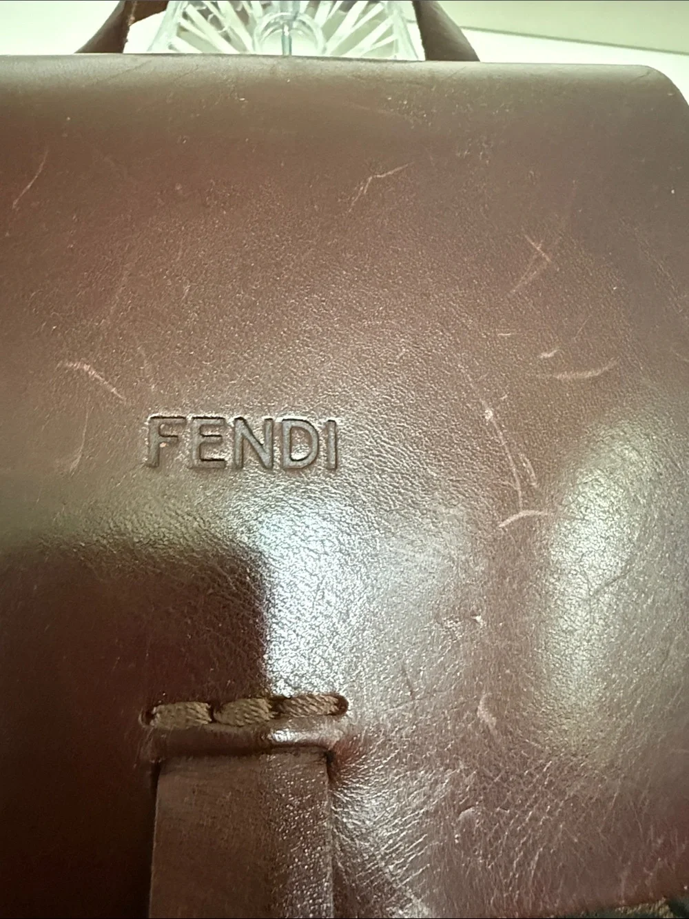 Fendi Brown Zucca Monogram Backpack with Dark Brown Leather Flap